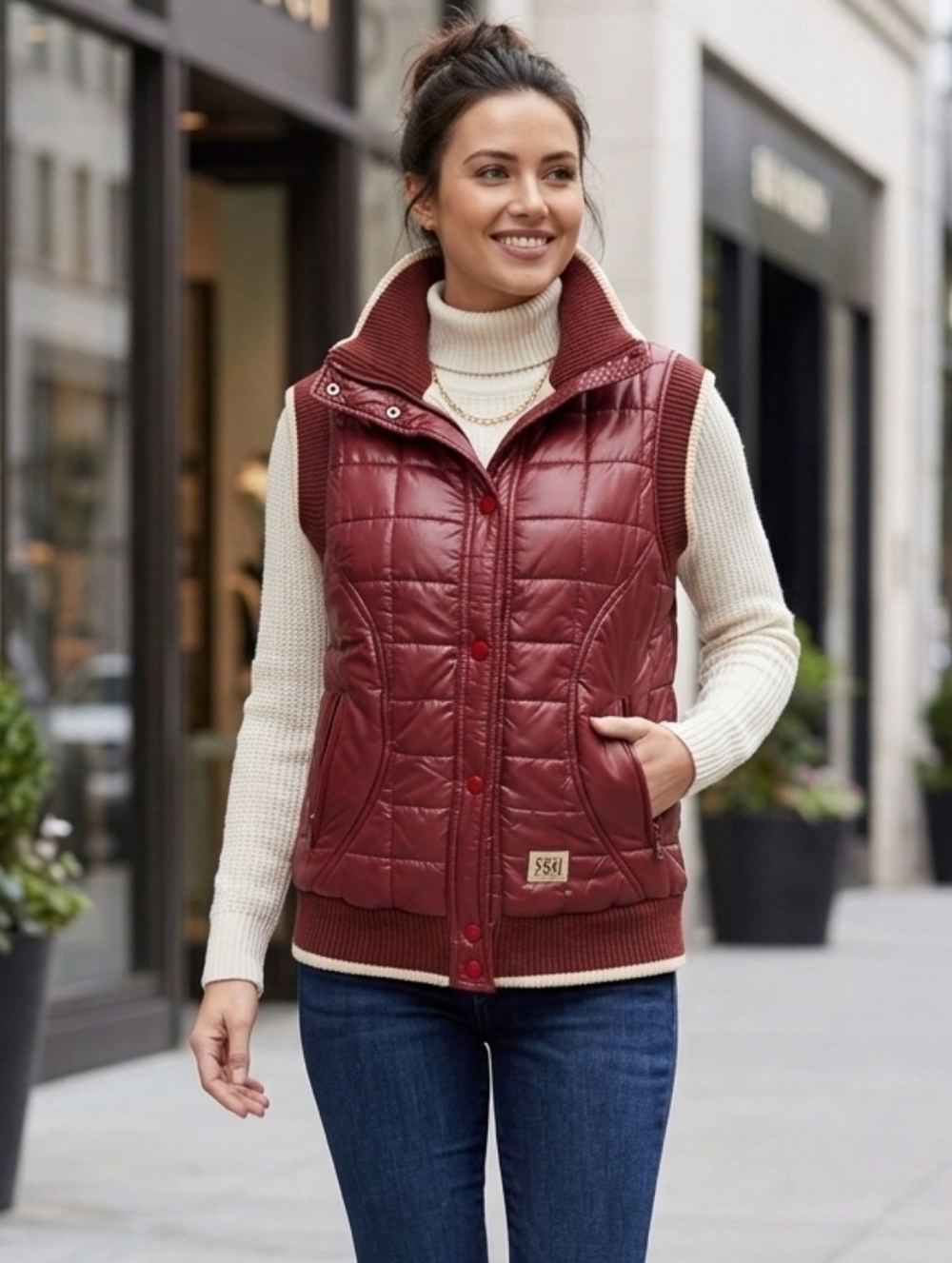 Burgundy jacket puffer vest